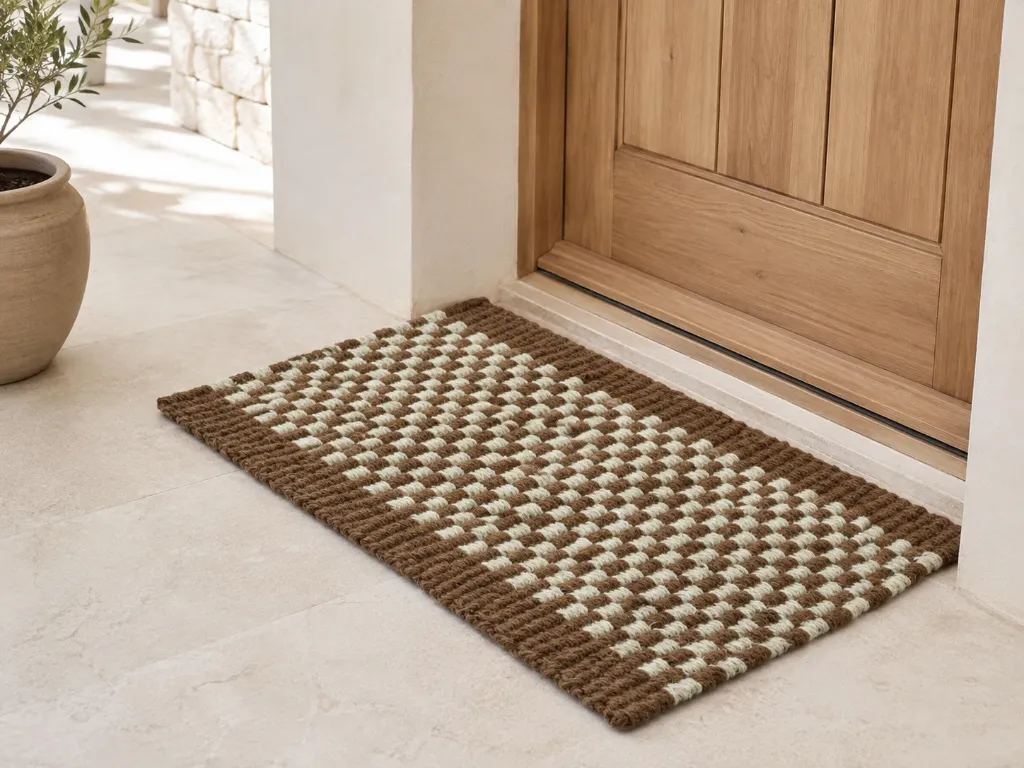 Tapis tissé en coco naturel et blanc – 60 × 120 cm