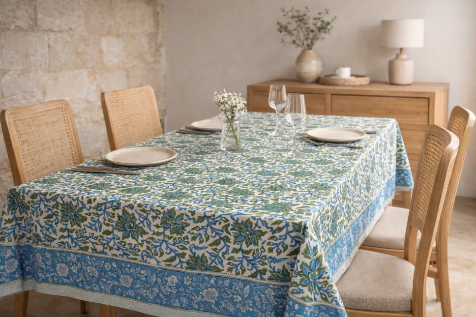[BTK-DRAP-153x230-bleu&vert] Cotton sheet/tablecloth 153x230 cm (bleu et vert)