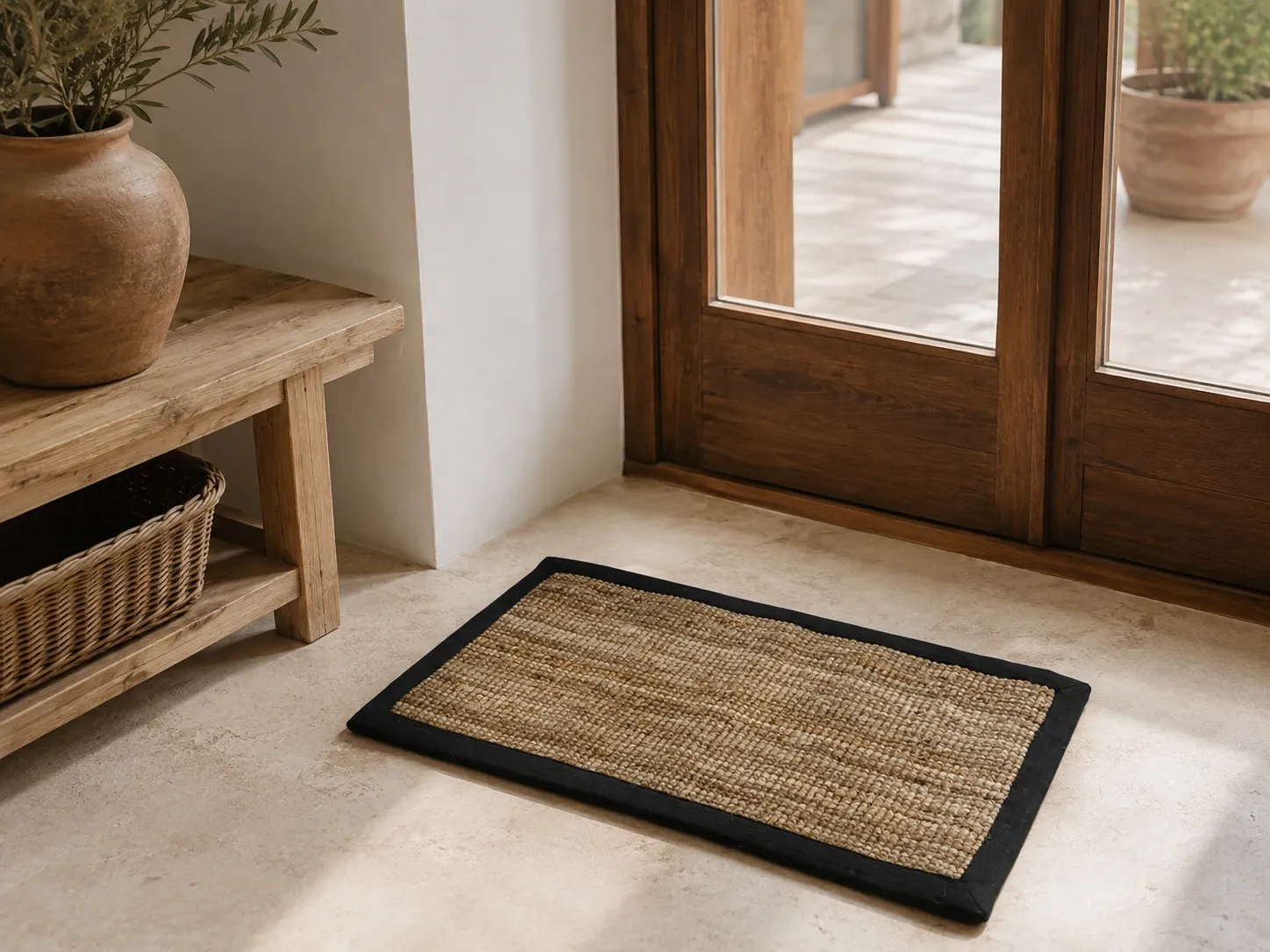 [TAP-JUTE-EBENE-50x100] Natural jute rug Ebony – black border 50x100