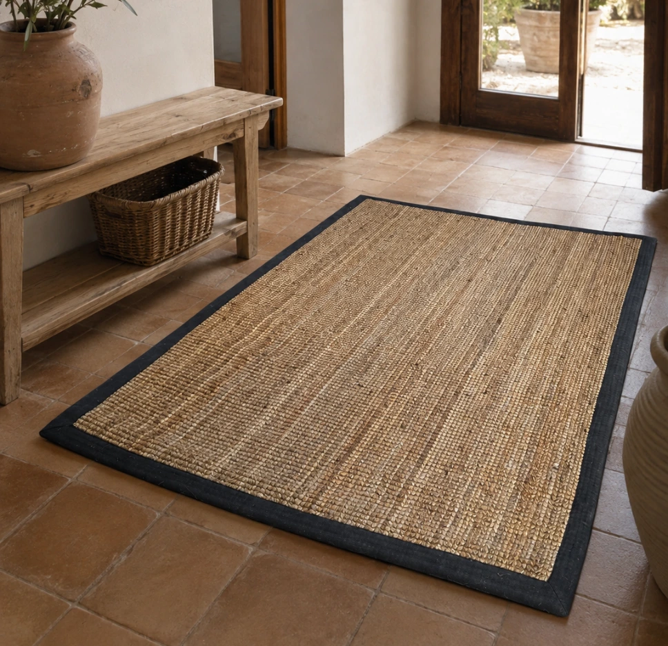 [TAP-JUTE-EBENE-120x170] Tapis en jute naturel Ébène – bordure noire 120x 170