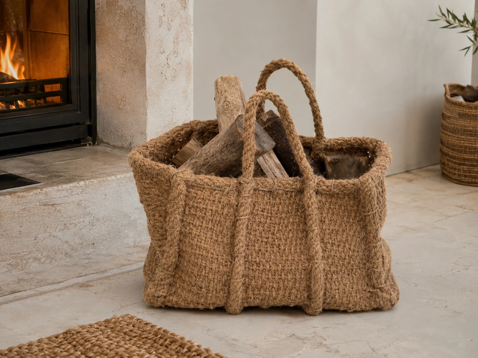 Panier à bois en fibre de coco – anses renforcées