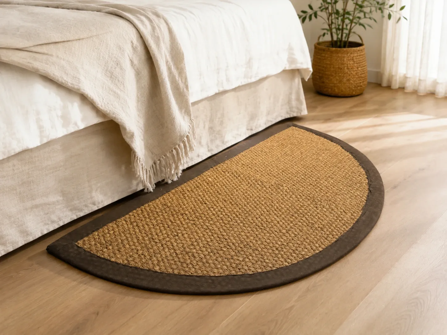 Grand tapis demi-lune en coco naturel sur latex – 200 × 100 cm
