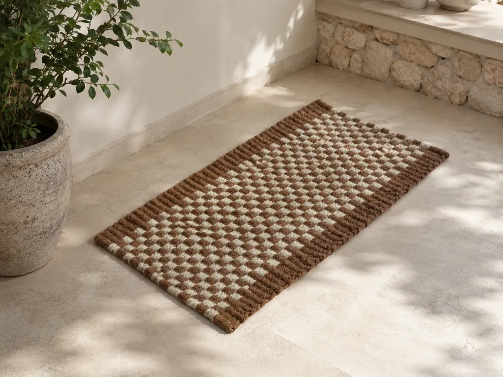 [TAP-COCO-NAT/BLANC-60X120] Tapis tissé en coco naturel et blanc – 60 × 120 cm