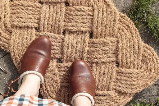 [BTK-PAILLASSON-GRAND-RECTANGLE-TRESSE] Natural Coco Doormat 100% – 45x75 cm, Braided with Marine Rope